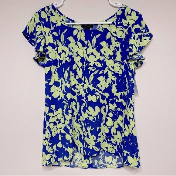 Halogen Blue and Green Floral Short Sleeve Blouse Small New - Picture 1 of 9
